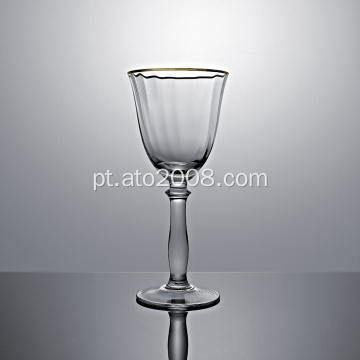 Conjunto de copo de vinho de cristal com aro de ouro